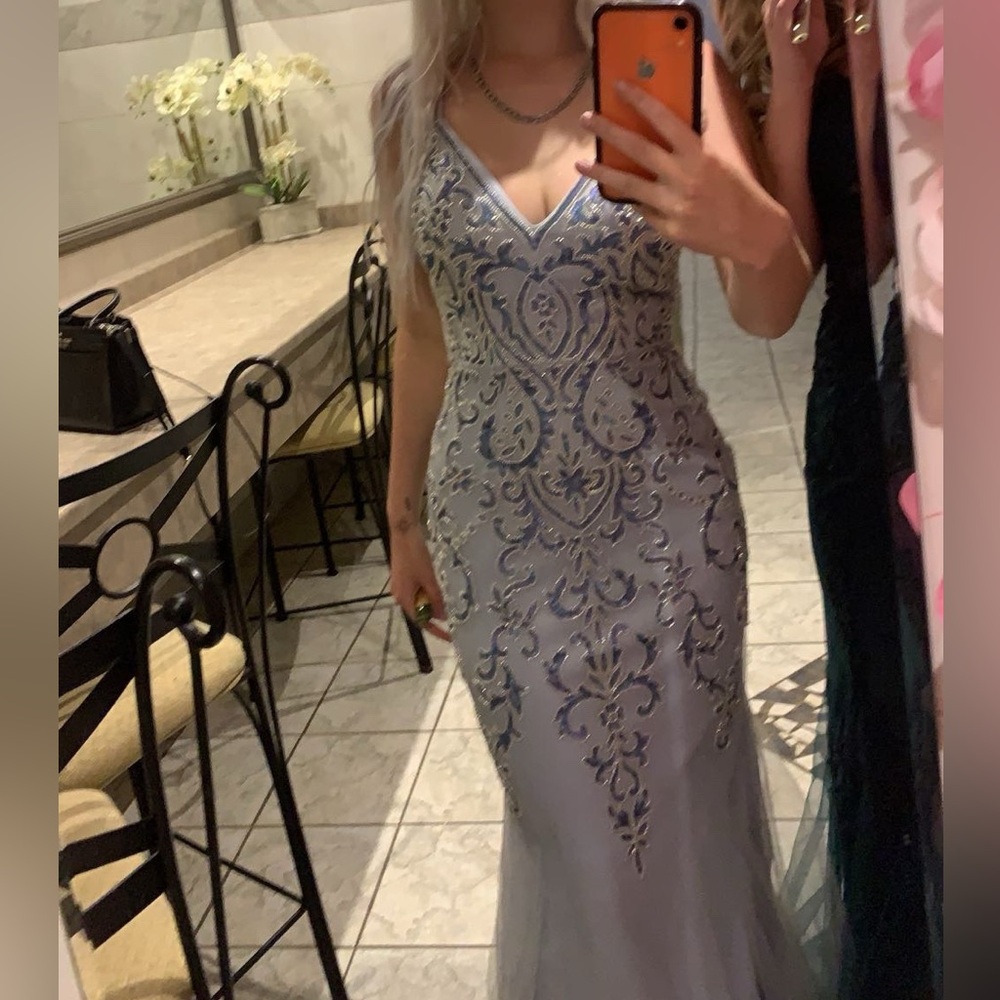 Blue beaded prom dress